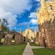 The interior of the ruins of a stone church building at the Port Arthur penal colony